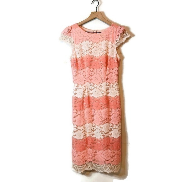 Erin Fetherston Lace Stripes Pencil Sheath Dress Pink Coral Womenâs Size 0 Xs
